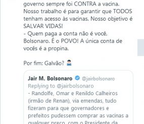 Do senador Randolfe para o presidente Bolsonaro: “Quem paga a conta é o povo. A única conta de vocês é a propina”