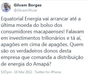 Gilvam Borges diz que a Equatorial Energia vai arrancar até a última moeda do bolso dos consumidores